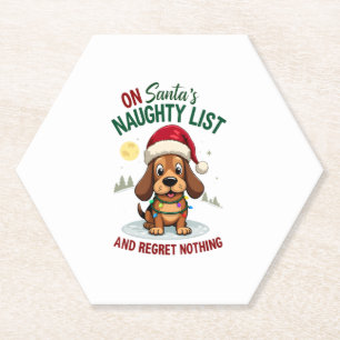 On Santa's Xmas Naughty List Regret Nothing Basset Paper Coaster