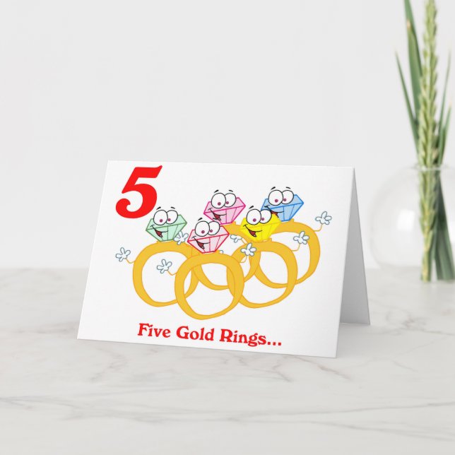 On the 5th Day of Christmas Five Gold Rings Holiday Card (Front)