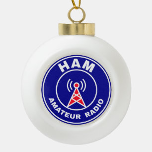 On The Air HAM Radio Holiday Badge Ceramic Ball Christmas Ornament