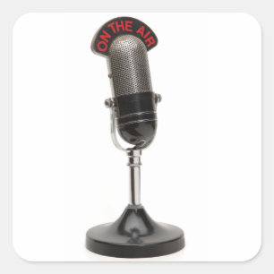 ON THE AIR Vintage Microphone Square Sticker