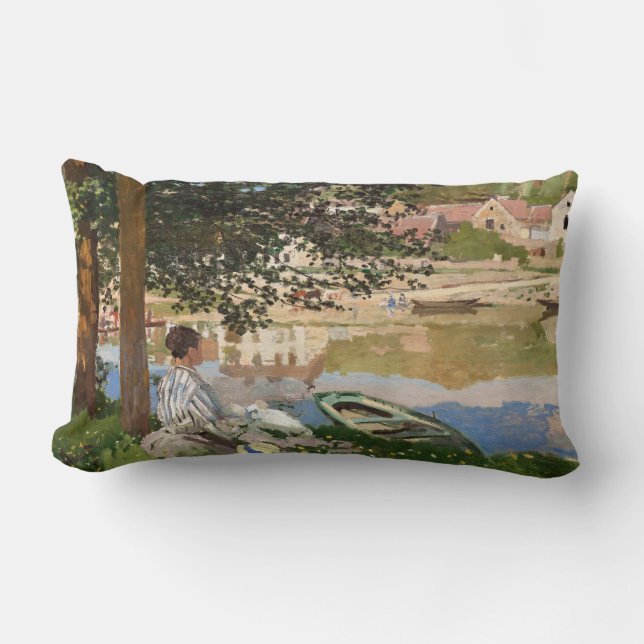 On the Bank of the Seine by Monet Lumbar Pillow (Front)