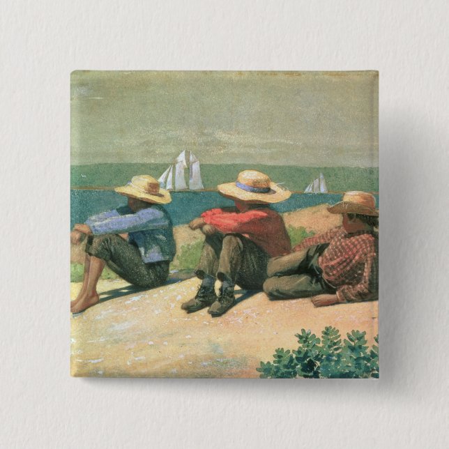On the Beach, 1875 (w/c) 2 Inch Square Button (Front)