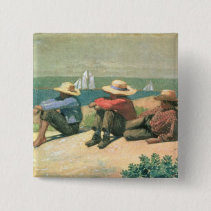 On the Beach, 1875 (w/c) 2 Inch Square Button