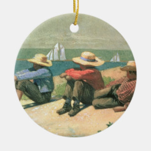 On the Beach, 1875 (w/c) Ceramic Ornament
