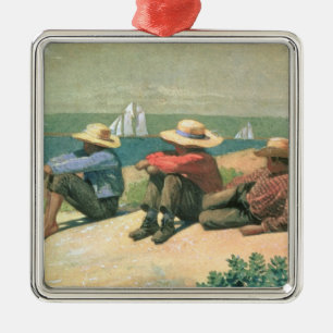 On the Beach, 1875 (w/c) Metal Ornament