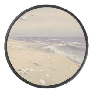On the Beach (1879) – Vintage Coastal Art Hockey Puck