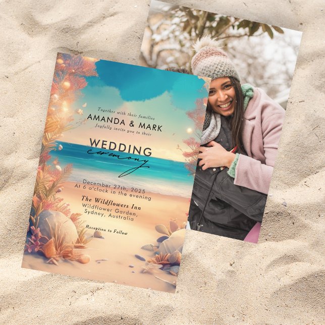 On the beach Coastal Nautical Photo Wedding Invitation (Creator Uploaded)