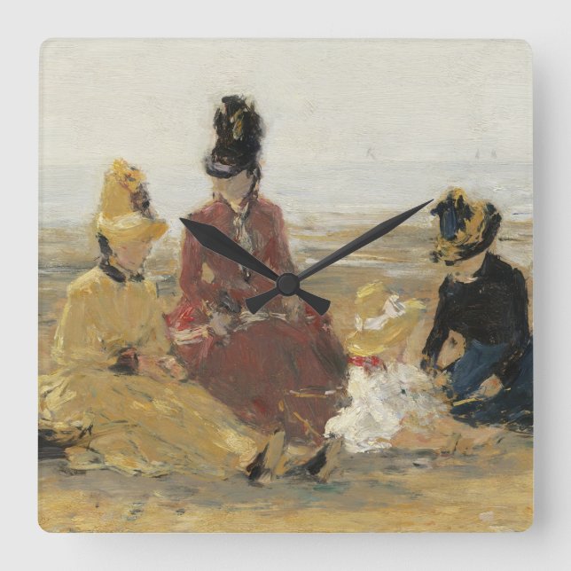 On the Beach, Trouville | 1887 Square Wall Clock (Front)
