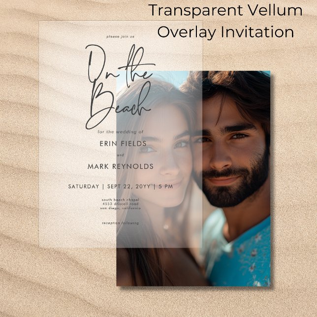  On the Beach Vellum Overlay Wedding Invitations (Creator Uploaded)