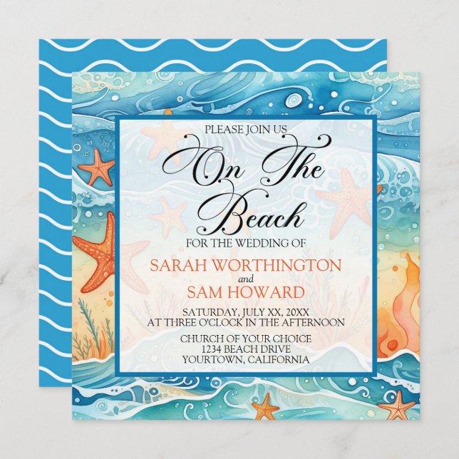 On The Beach Wedding Invitation (Front/Back)