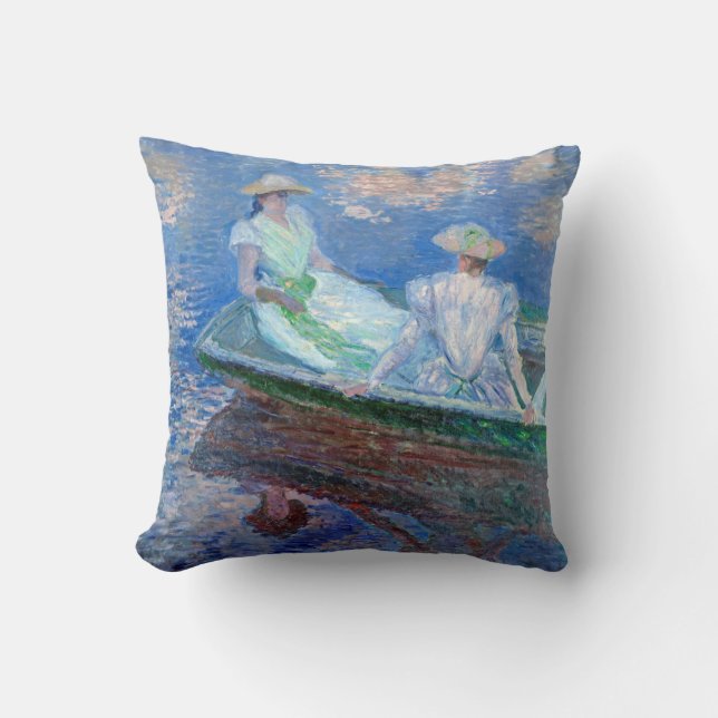 On the Boat, Monet Throw Pillow (Front)
