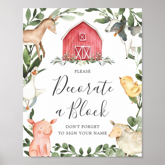 On The Farm Baby Shower Decorate A Block Sign (Front)