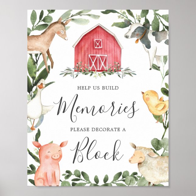 On The Farm Baby Shower Decorate A Block Sign (Front)