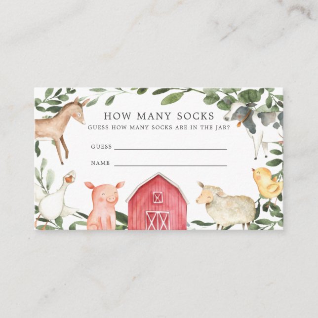 On The Farm Baby Shower Guess How Many Socks Enclosure Card (Front)