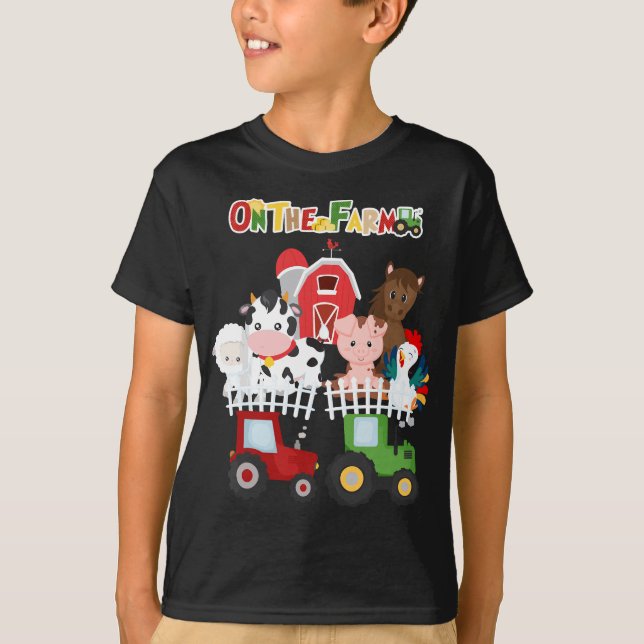 On The Farm Barnyard Farm Animals Cute Toddler Boy T-Shirt (Front)