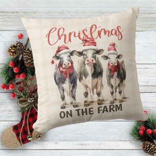 On The Farm Country Cows Christmas  Throw Pillow
