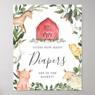 On The Farms Baby Shower Guess How Many Diapers Poster