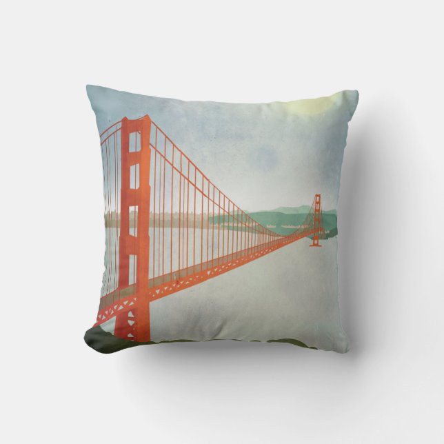On The Golden Gate Bridge Throw Pillow (Front)