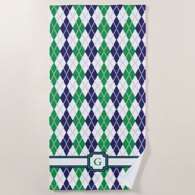 On the Green Argyle Beach Towel (Front)