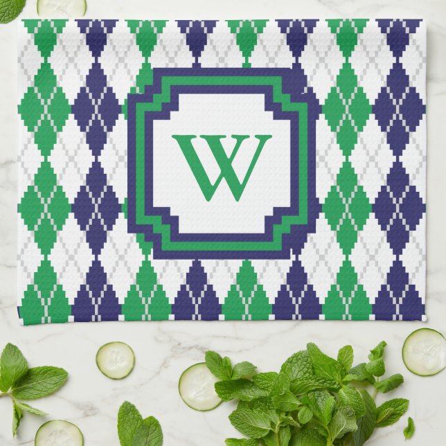 On the Green Argyle Kitchen Towel (Folded)