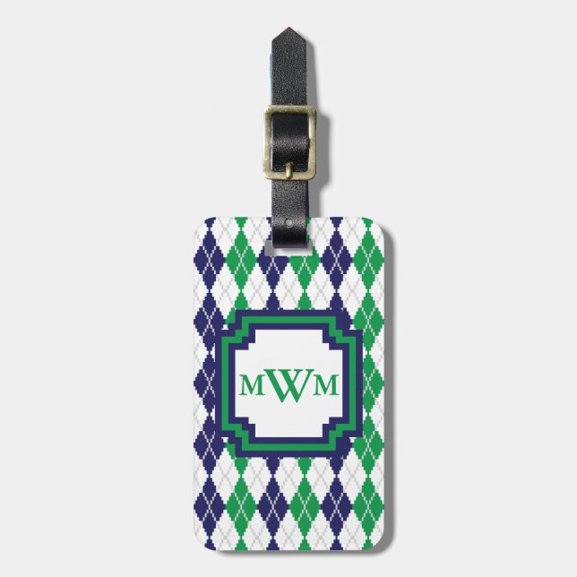 On the Green Argyle Luggage Tag (Front Vertical)