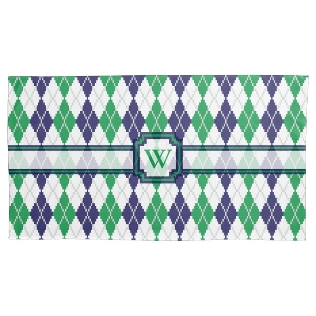 On the Green Argyle Pillow Case (Front)