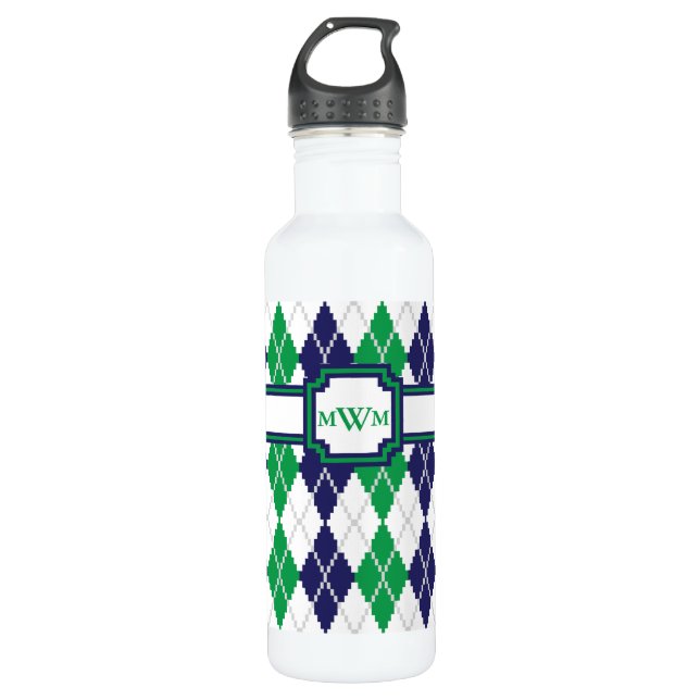 On the Green Argyle Water Bottle (Front)