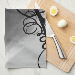 On the Grid: Abstract Grey, Black & White Kitchen Towel