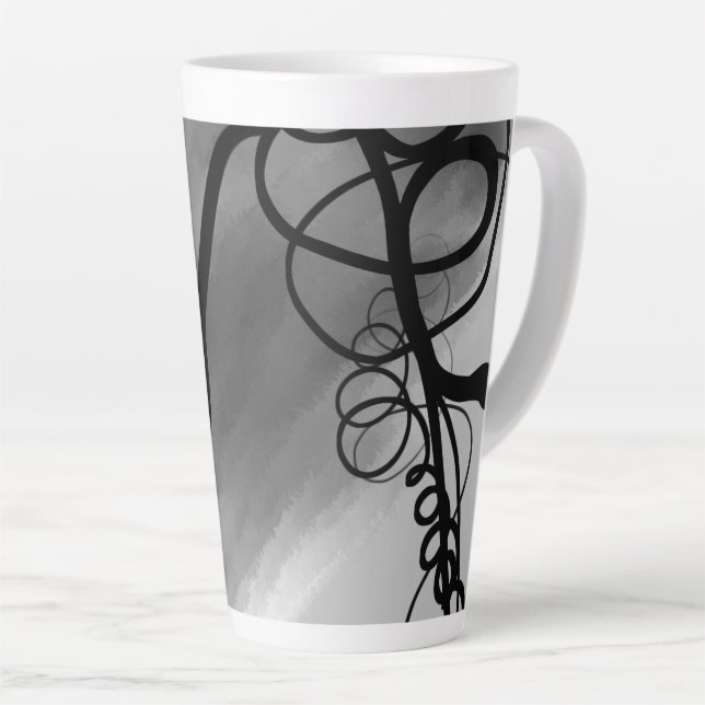 On the Grid: Abstract Grey, Black & White Latte Mug (Right Angle)