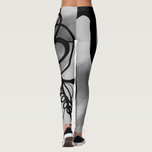On the Grid: Abstract Grey, Black & White Leggings
