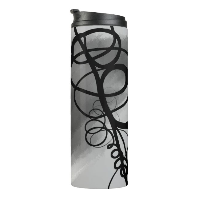 On the Grid: Abstract Grey, Black & White Thermal Tumbler (Rotated Right)