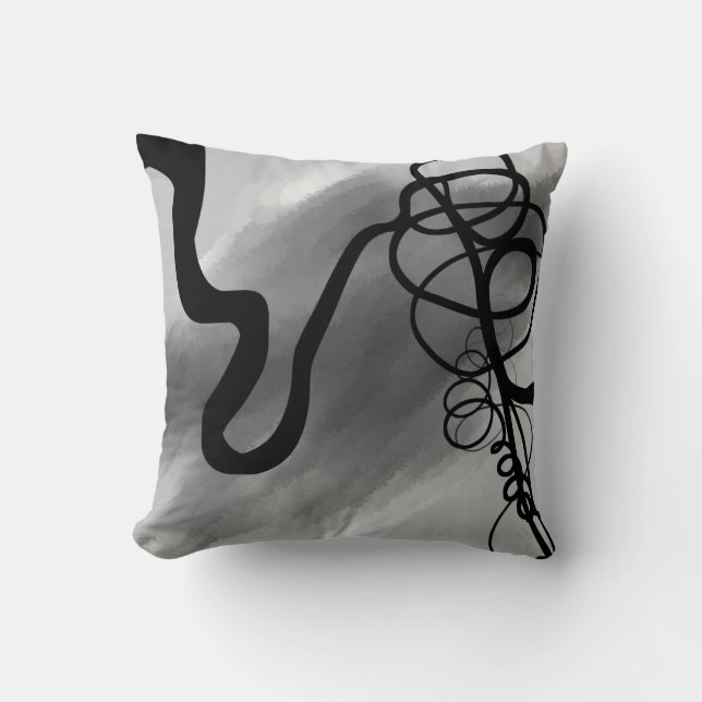 On the Grid: Abstract Grey, Black & White Throw Pillow (Front)