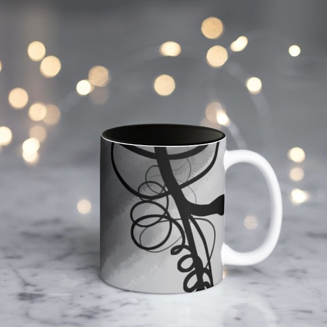 On the Grid: Abstract Grey, Black & White Two-Tone Coffee Mug (Creator Uploaded)