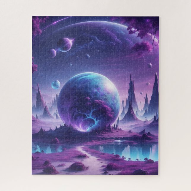 On the magical purple and blue fantasy planet, the jigsaw puzzle (Vertical)