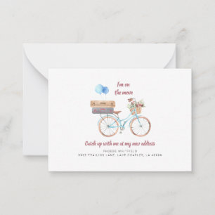 On The Move New Address Watercolor Bike Moving Card
