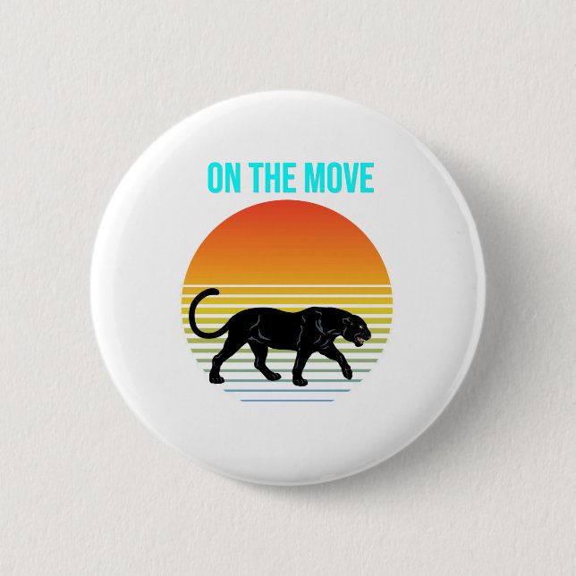On the Move – Panther Walking Under a Retro Sunset 2 Inch Round Button (Front)