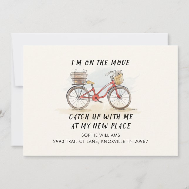 On the Move with Cat Bicycle New Address Moving (Front)