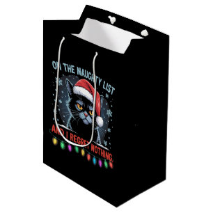 On The Naughty List And I Regret Nothing Cat Xmas Medium Gift Bag