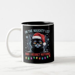 On The Naughty List And I Regret Nothing Cat Xmas Two-Tone Coffee Mug