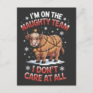 On the Naughty List, I Don't Care at All Cow Invitation Postcard
