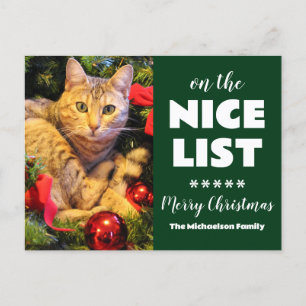 On The Nice List Christmas Cat Pet Photo Holiday Postcard