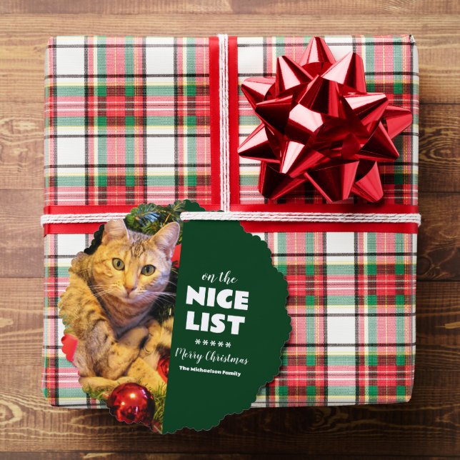 On The Nice List Christmas Cat Pet Photo Ornament Card (Insitu (Gift))