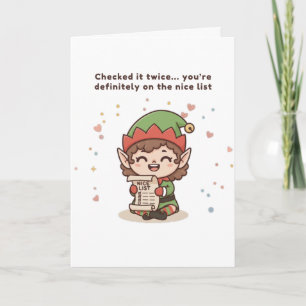 On the Nice List Cute Puchi Dōshi Elf Christmas Card