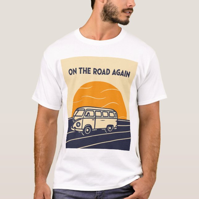 On The Road Again Bus Sunset 70s T-Shirt (Front)