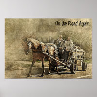 On the Road Again Old Couple on Wagon