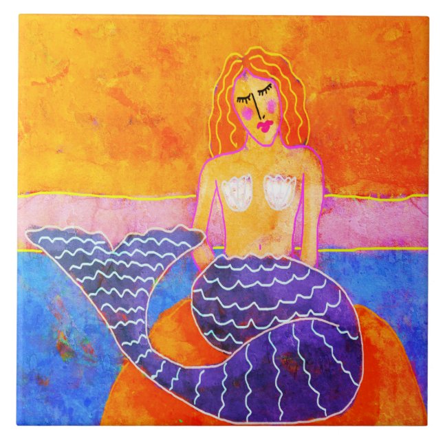On the Rocks Abstract Mermaid Painting Tile (Front)
