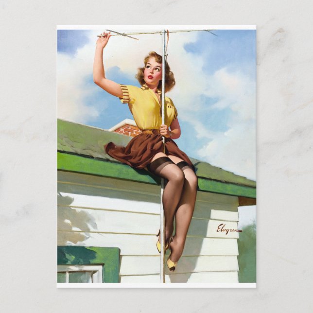 On the Roof Pin Up Postcard (Front)