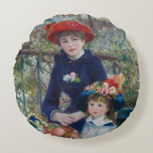 On the Terrace, Impressionist Portrait, Renoir Round Pillow (Front)