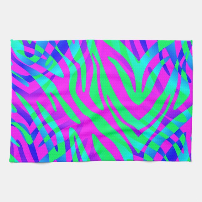 On the Wild Side, Colourful Abstract Zebra Print Kitchen Towel (Horizontal)