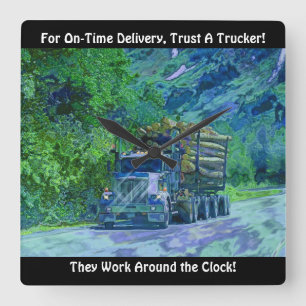 On Time Delivery Logging Truck Wall Clock